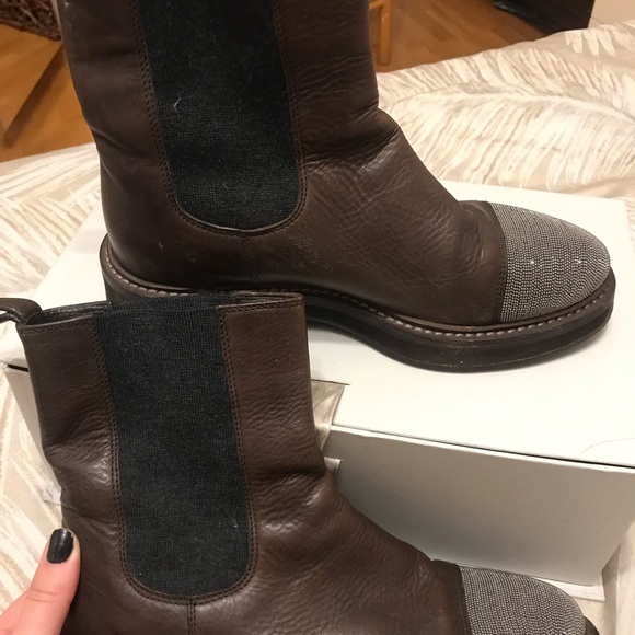 Boots Brown leather with silver chain - Picture 3 of 7